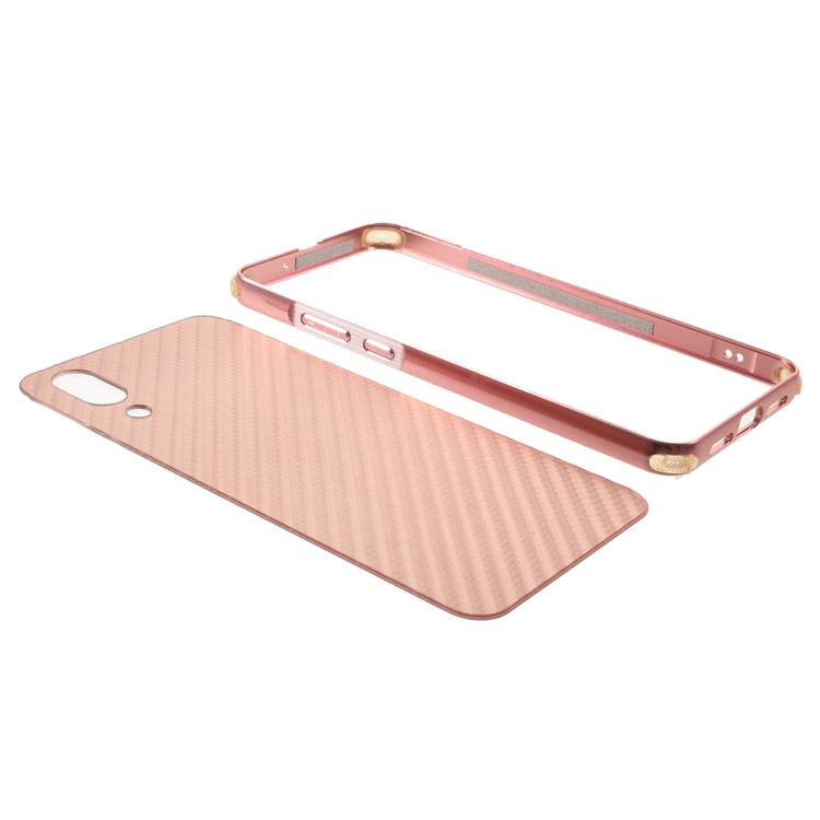 Slide-on Carbon Fiber PC Plate + Metal Bumper Anti-drop Phone Cover for Huawei P20 - Rose Gold-5