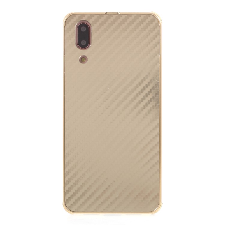 Slide-on Carbon Fiber PC Plate + Metal Bumper Hybrid Drop-proof Mobile Casing for Huawei P20 - Gold-1