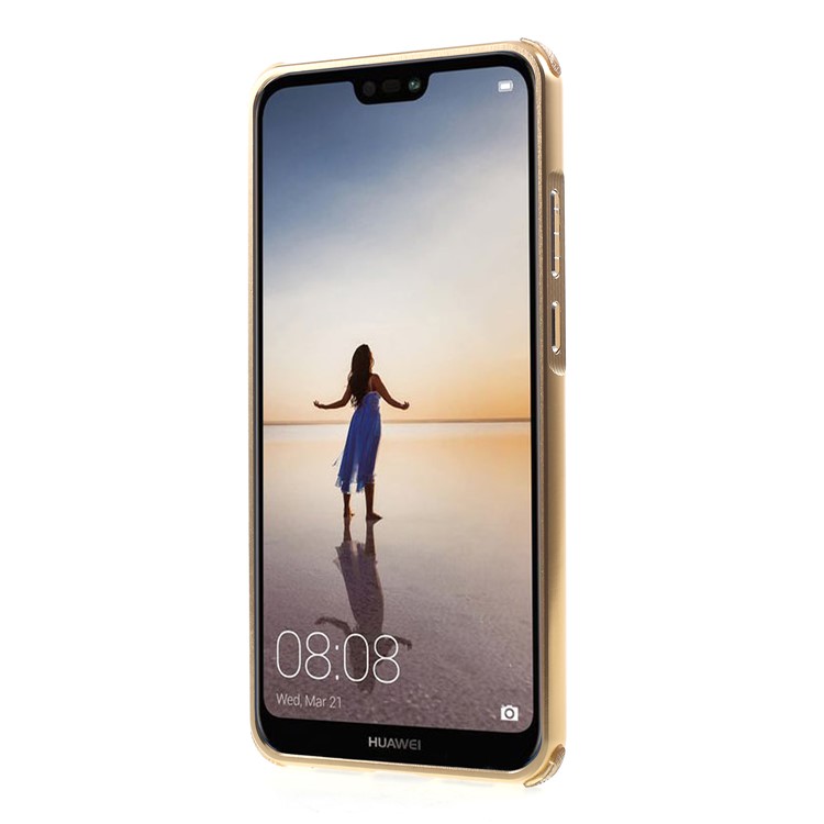 Slide-on Carbon Fiber PC Plate + Metal Bumper Hybrid Drop-proof Mobile Casing for Huawei P20 - Gold-2