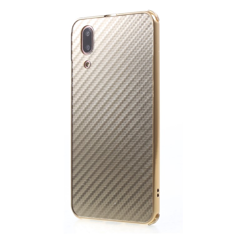 Slide-on Carbon Fiber PC Plate + Metal Bumper Hybrid Drop-proof Mobile Casing for Huawei P20 - Gold-3