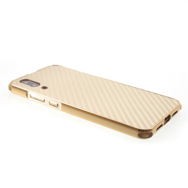 Slide-on Carbon Fiber PC Plate + Metal Bumper Hybrid Drop-proof Mobile Casing for Huawei P20 - Gold-4