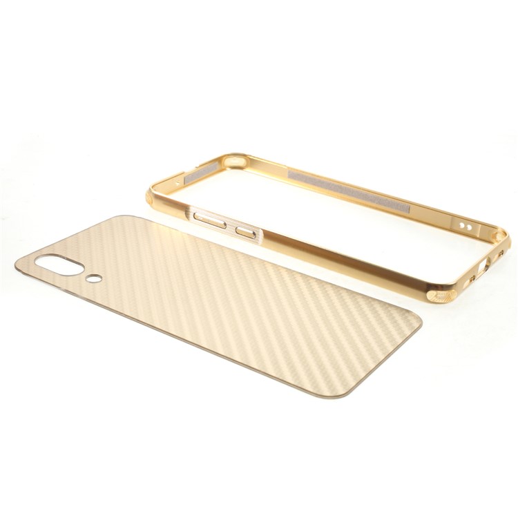 Slide-on Carbon Fiber PC Plate + Metal Bumper Hybrid Drop-proof Mobile Casing for Huawei P20 - Gold-5