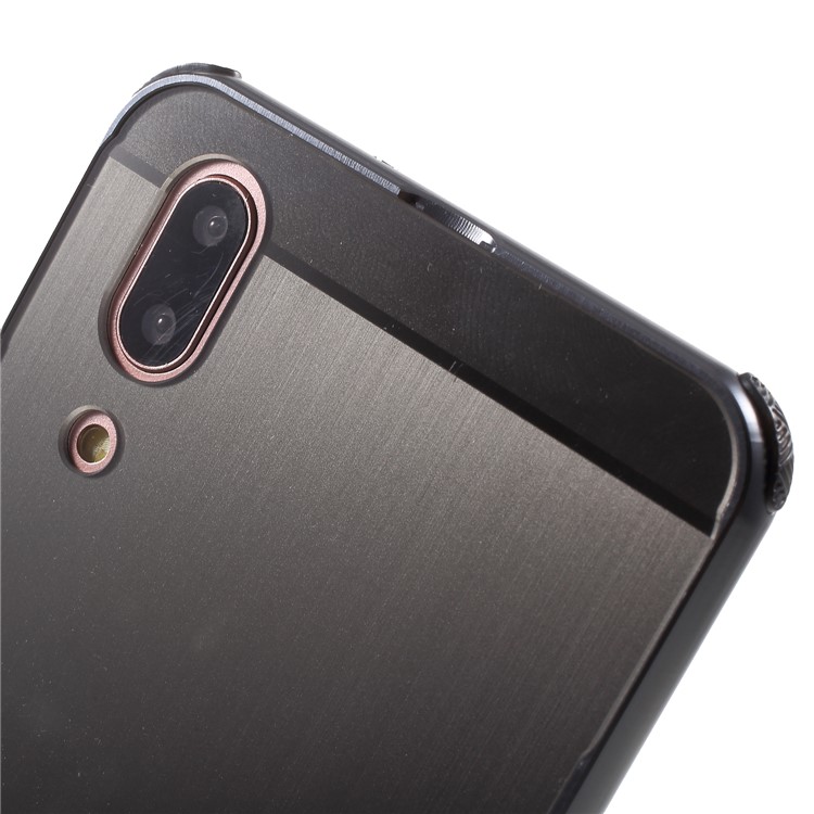 Plated Aluminum Alloy Bumper + Brushed PC Plate Drop-proof Back Case for Huawei P20 - Grey-4