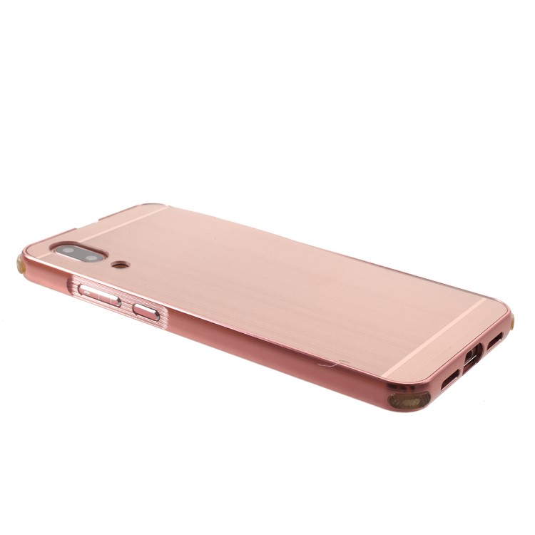 Plated Aluminum Alloy Bumper + Brushed PC Plate Drop-proof Phone Shell for Huawei P20 - Rose Gold-4