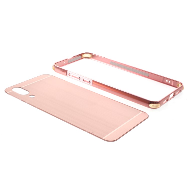 Plated Aluminum Alloy Bumper + Brushed PC Plate Drop-proof Phone Shell for Huawei P20 - Rose Gold-5