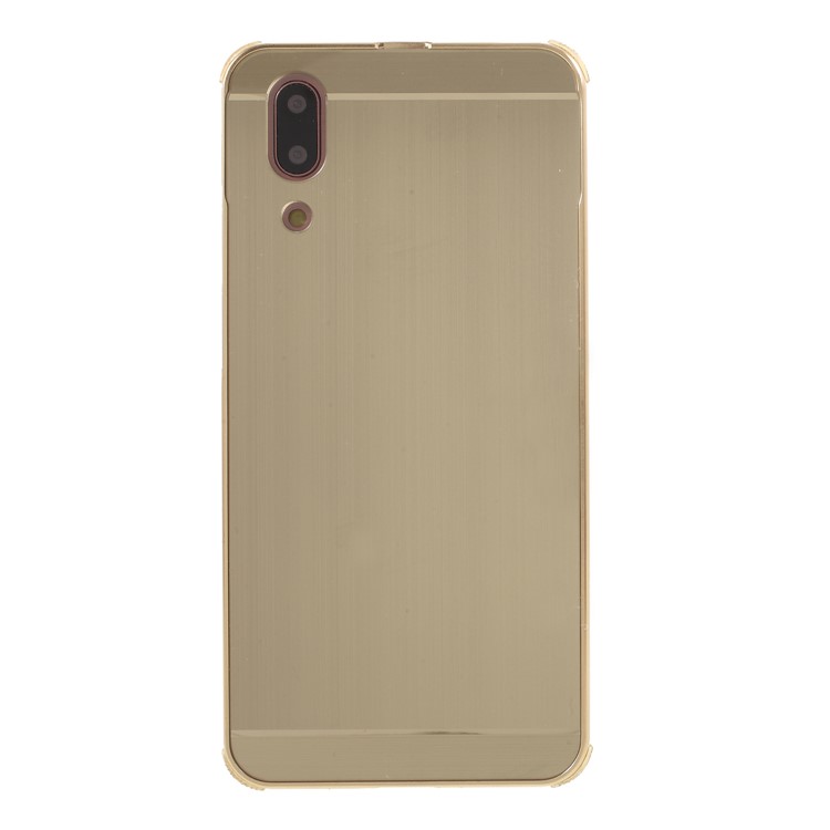 Plated Aluminum Alloy Bumper + Brushed PC Plate Drop-proof Cover Case for Huawei P20 - Gold-1