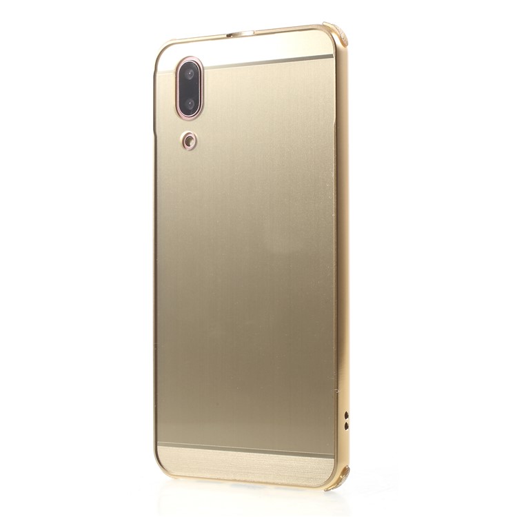 Plated Aluminum Alloy Bumper + Brushed PC Plate Drop-proof Cover Case for Huawei P20 - Gold-3