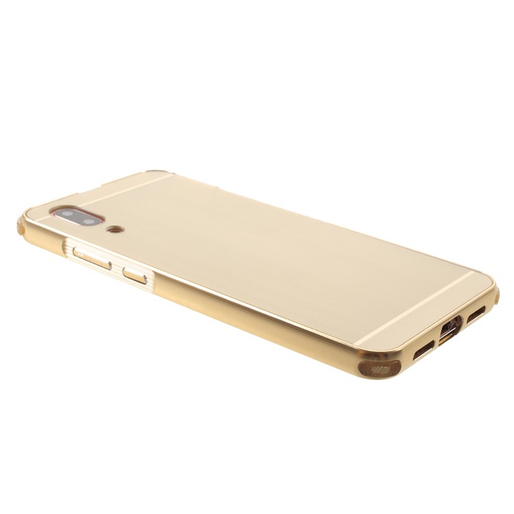 Plated Aluminum Alloy Bumper + Brushed PC Plate Drop-proof Cover Case for Huawei P20 - Gold-4