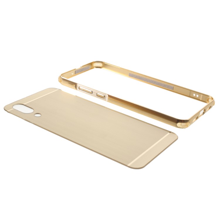 Plated Aluminum Alloy Bumper + Brushed PC Plate Drop-proof Cover Case for Huawei P20 - Gold-5
