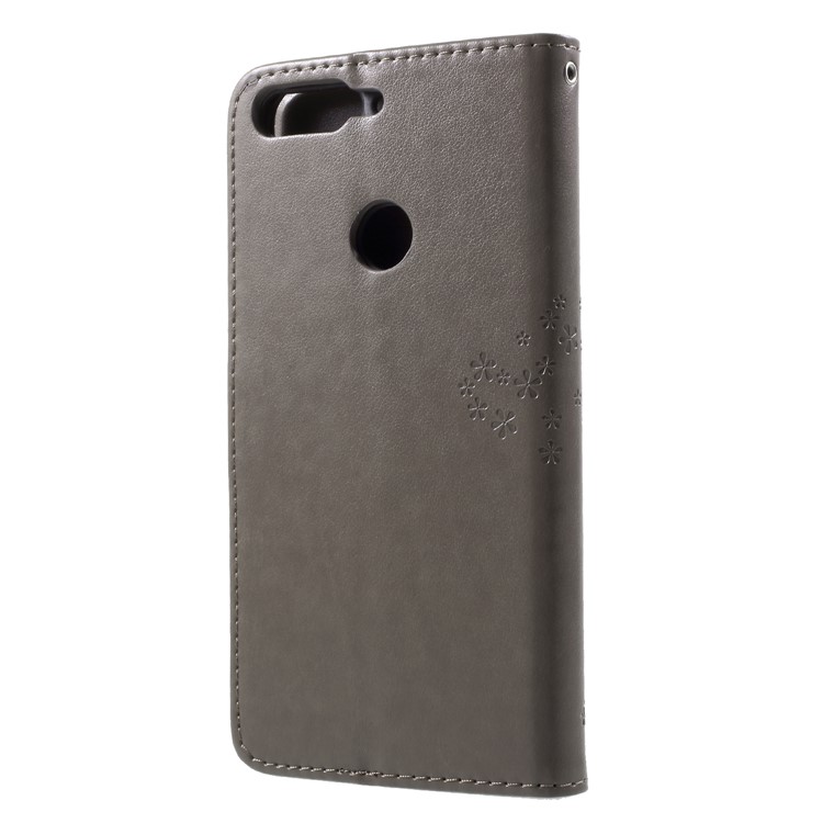 Imprint Tree Owl Pattern Wallet Stand Leather Cover for Huawei Enjoy 8/Honor 7C/Y7 Prime (2018) - Grey-2