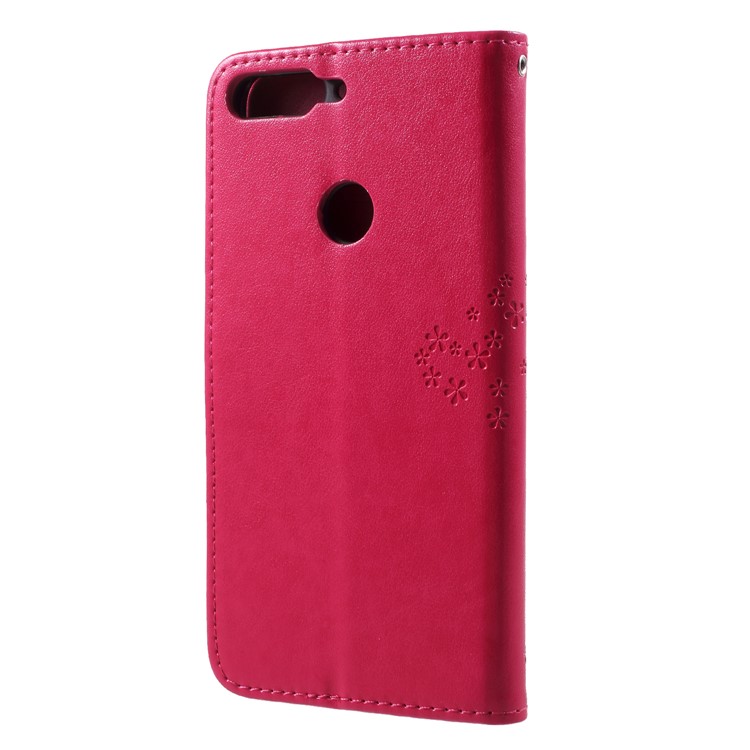 Imprint Tree Owl Pattern Wallet Stand Leather Case Cover for Huawei Enjoy 8/Honor 7C/Y7 Prime (2018) - Rose-2