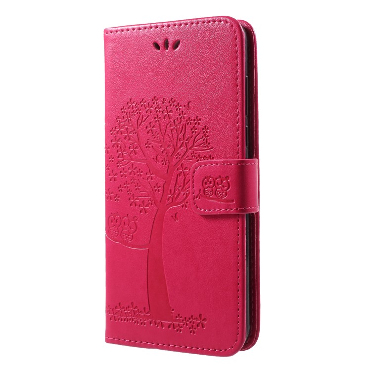 Imprint Tree Owl Pattern Wallet Stand Leather Case Cover for Huawei Enjoy 8/Honor 7C/Y7 Prime (2018) - Rose-3
