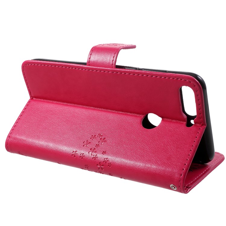 Imprint Tree Owl Pattern Wallet Stand Leather Case Cover for Huawei Enjoy 8/Honor 7C/Y7 Prime (2018) - Rose-4