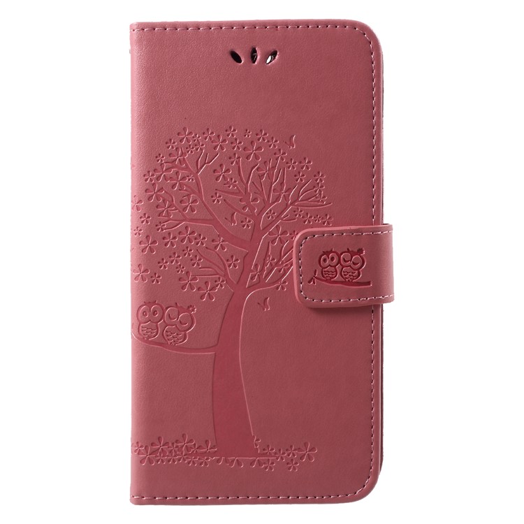 Imprint Tree Owl Pattern Wallet Stand Leather Shell for Huawei Enjoy 8/Honor 7C/Y7 Prime (2018) - Pink-1