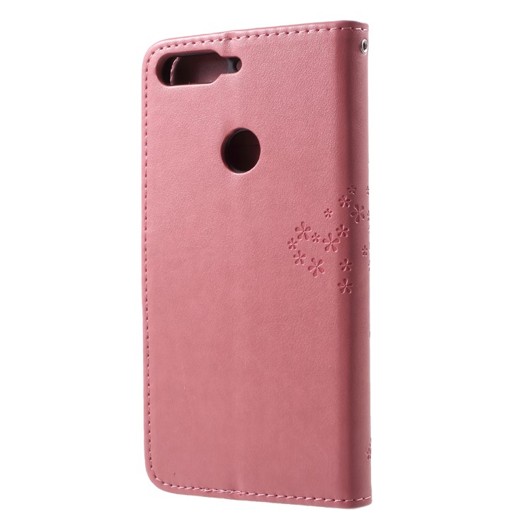 Imprint Tree Owl Pattern Wallet Stand Leather Shell for Huawei Enjoy 8/Honor 7C/Y7 Prime (2018) - Pink-2