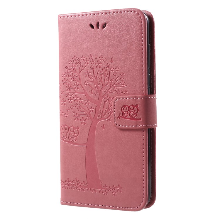 Imprint Tree Owl Pattern Wallet Stand Leather Shell for Huawei Enjoy 8/Honor 7C/Y7 Prime (2018) - Pink-3