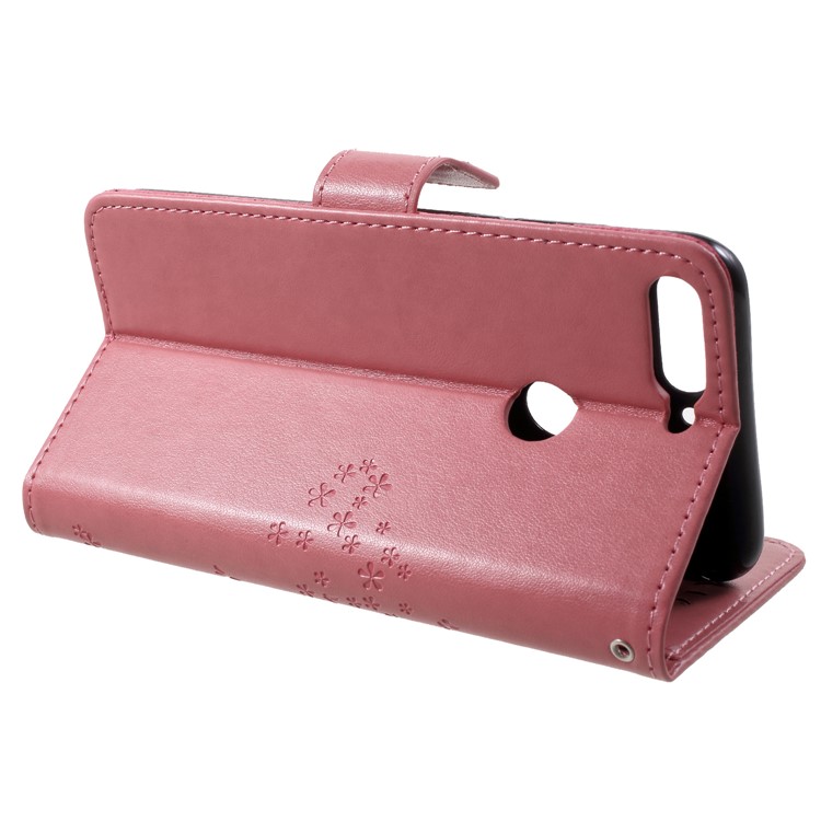 Imprint Tree Owl Pattern Wallet Stand Leather Shell for Huawei Enjoy 8/Honor 7C/Y7 Prime (2018) - Pink-4