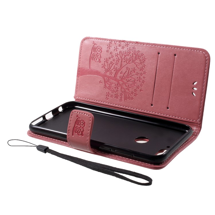 Imprint Tree Owl Pattern Wallet Stand Leather Shell for Huawei Enjoy 8/Honor 7C/Y7 Prime (2018) - Pink-5