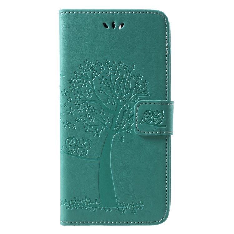 Imprint Tree Owl Pattern Wallet Stand Leather Casing Cover for Huawei Enjoy 8/Honor 7C/Y7 Prime (2018) - Green-1