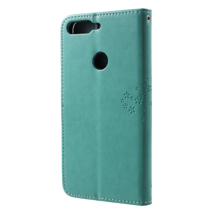 Imprint Tree Owl Pattern Wallet Stand Leather Casing Cover for Huawei Enjoy 8/Honor 7C/Y7 Prime (2018) - Green-2