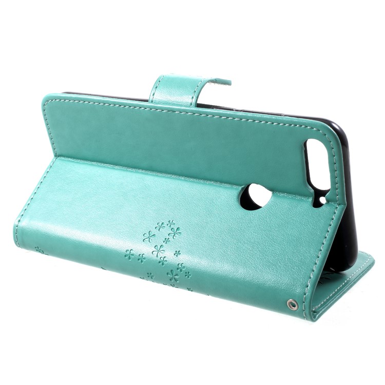 Imprint Tree Owl Pattern Wallet Stand Leather Casing Cover for Huawei Enjoy 8/Honor 7C/Y7 Prime (2018) - Green-4