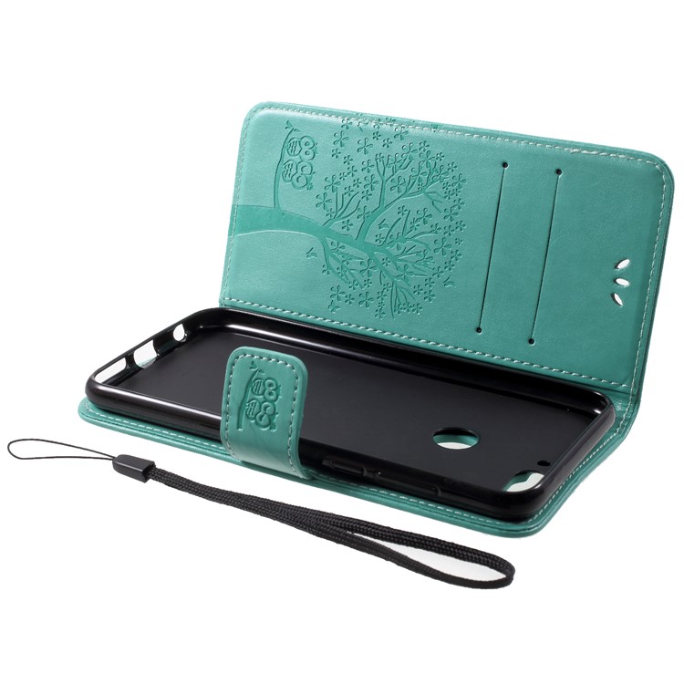 Imprint Tree Owl Pattern Wallet Stand Leather Casing Cover for Huawei Enjoy 8/Honor 7C/Y7 Prime (2018) - Green-5