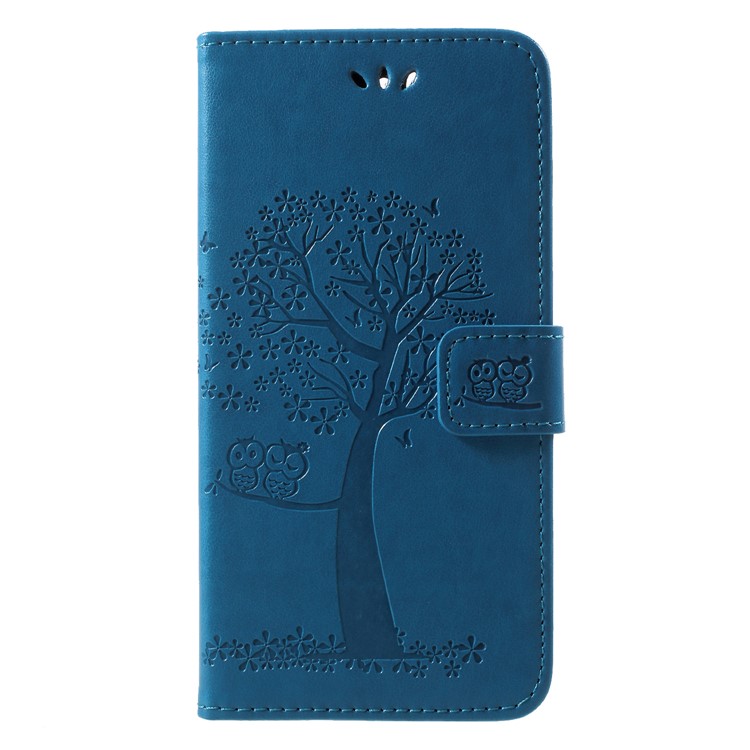 Imprint Tree Owl Pattern Wallet Stand Leather Phone Case Cover for Huawei Enjoy 8/Honor 7C/Y7 Prime (2018) - Blue-1