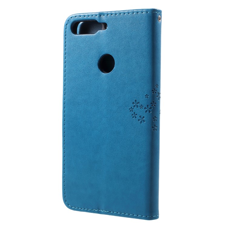 Imprint Tree Owl Pattern Wallet Stand Leather Phone Case Cover for Huawei Enjoy 8/Honor 7C/Y7 Prime (2018) - Blue-2