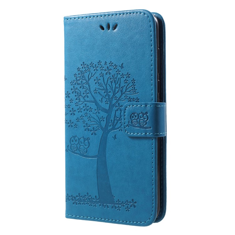 Imprint Tree Owl Pattern Wallet Stand Leather Phone Case Cover for Huawei Enjoy 8/Honor 7C/Y7 Prime (2018) - Blue-3