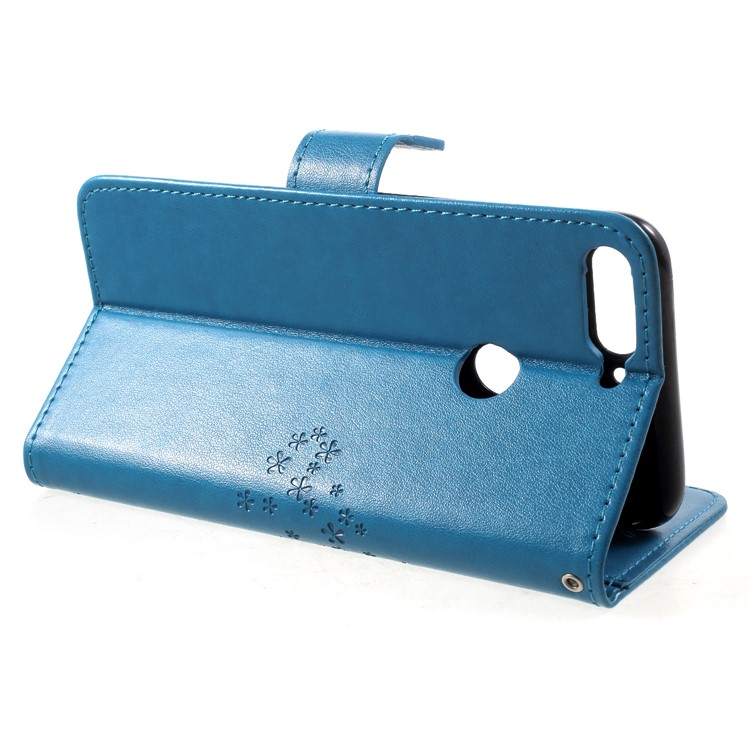 Imprint Tree Owl Pattern Wallet Stand Leather Phone Case Cover for Huawei Enjoy 8/Honor 7C/Y7 Prime (2018) - Blue-4
