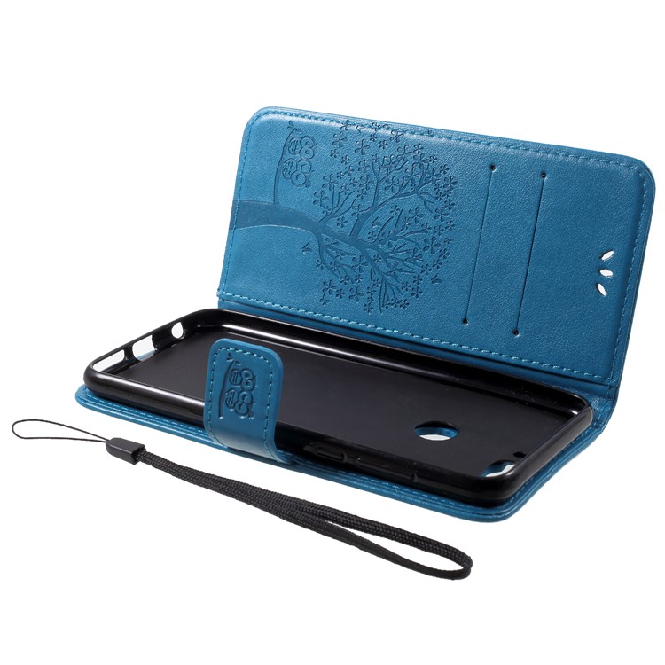 Imprint Tree Owl Pattern Wallet Stand Leather Phone Case Cover for Huawei Enjoy 8/Honor 7C/Y7 Prime (2018) - Blue-5