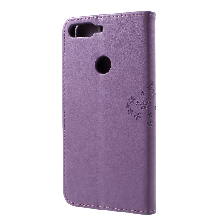 Imprint Tree Owl Pattern Wallet Stand Leather Protection Phone Cover for Huawei Enjoy 8/Honor 7C/Y7 Prime (2018) - Light Purple-2