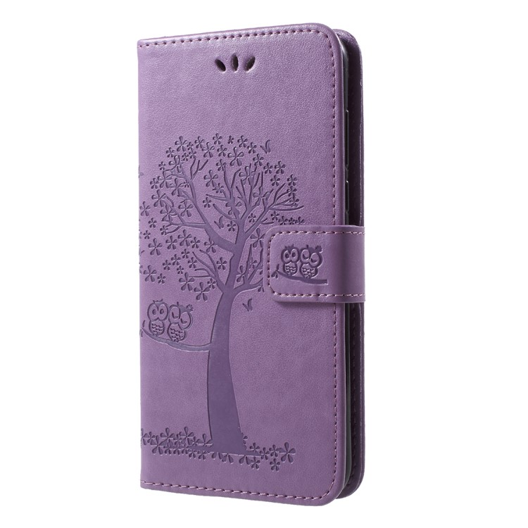 Imprint Tree Owl Pattern Wallet Stand Leather Protection Phone Cover for Huawei Enjoy 8/Honor 7C/Y7 Prime (2018) - Light Purple-3