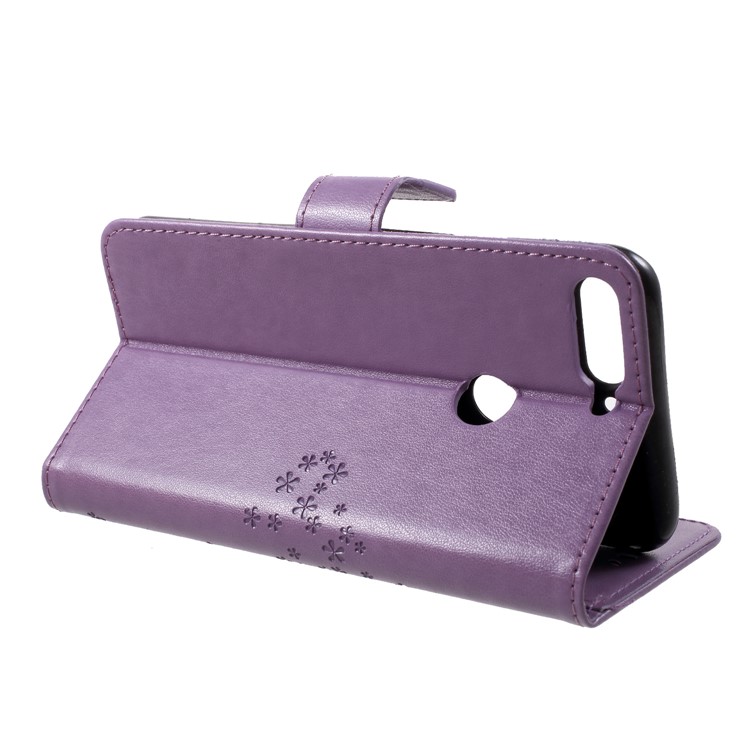 Imprint Tree Owl Pattern Wallet Stand Leather Protection Phone Cover for Huawei Enjoy 8/Honor 7C/Y7 Prime (2018) - Light Purple-4