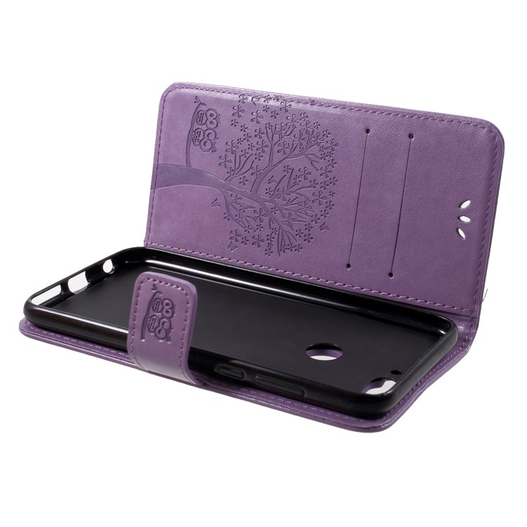 Imprint Tree Owl Pattern Wallet Stand Leather Protection Phone Cover for Huawei Enjoy 8/Honor 7C/Y7 Prime (2018) - Light Purple-5