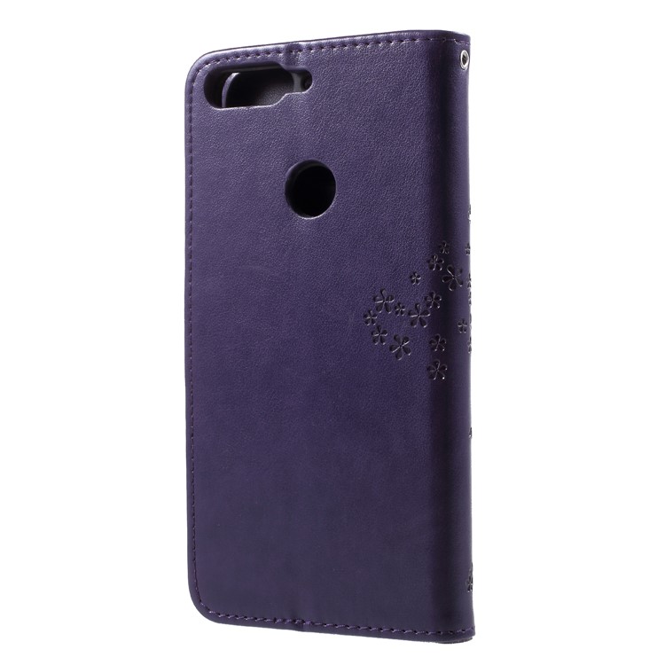 Imprint Tree Owl Pattern Wallet Stand Leather Cellphone Casing for Huawei Enjoy 8/Honor 7C/Y7 Prime (2018) - Dark Purple-2