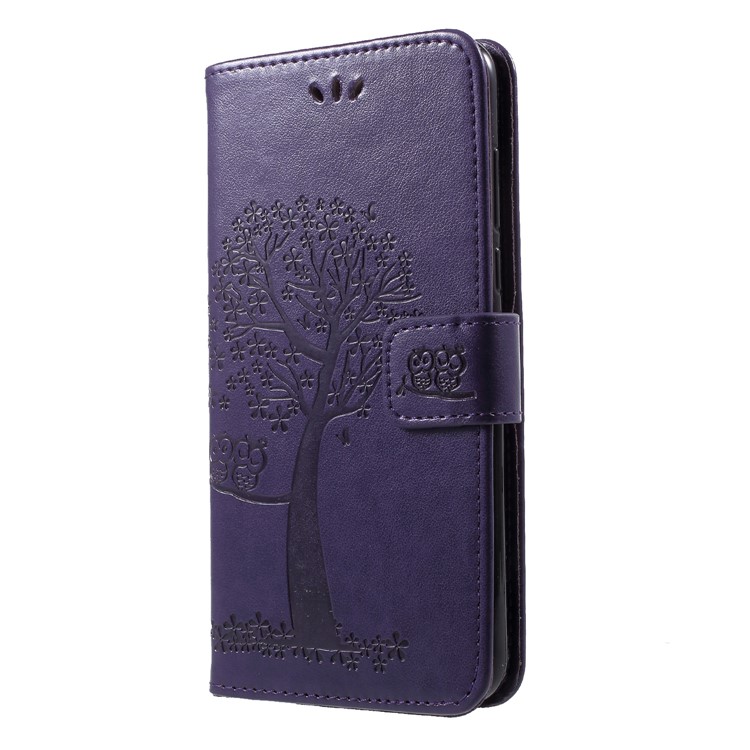 Imprint Tree Owl Pattern Wallet Stand Leather Cellphone Casing for Huawei Enjoy 8/Honor 7C/Y7 Prime (2018) - Dark Purple-3