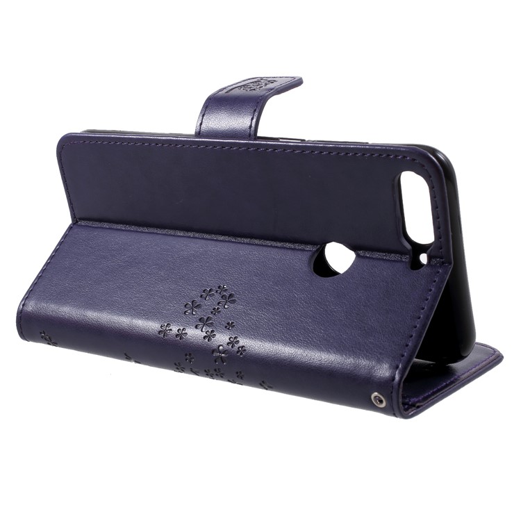 Imprint Tree Owl Pattern Wallet Stand Leather Cellphone Casing for Huawei Enjoy 8/Honor 7C/Y7 Prime (2018) - Dark Purple-4