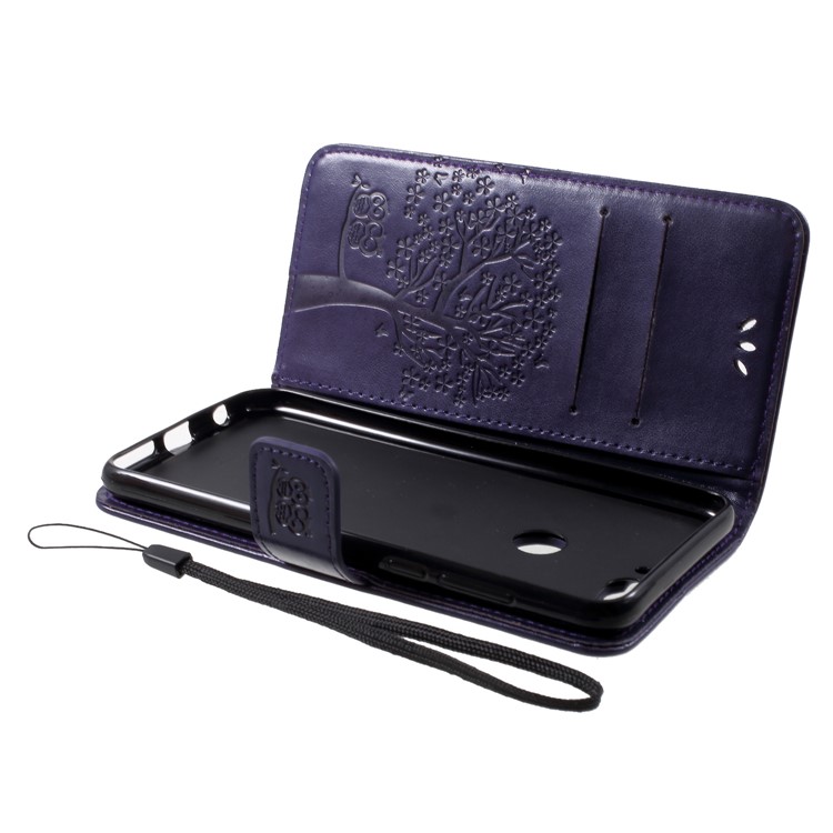 Imprint Tree Owl Pattern Wallet Stand Leather Cellphone Casing for Huawei Enjoy 8/Honor 7C/Y7 Prime (2018) - Dark Purple-5