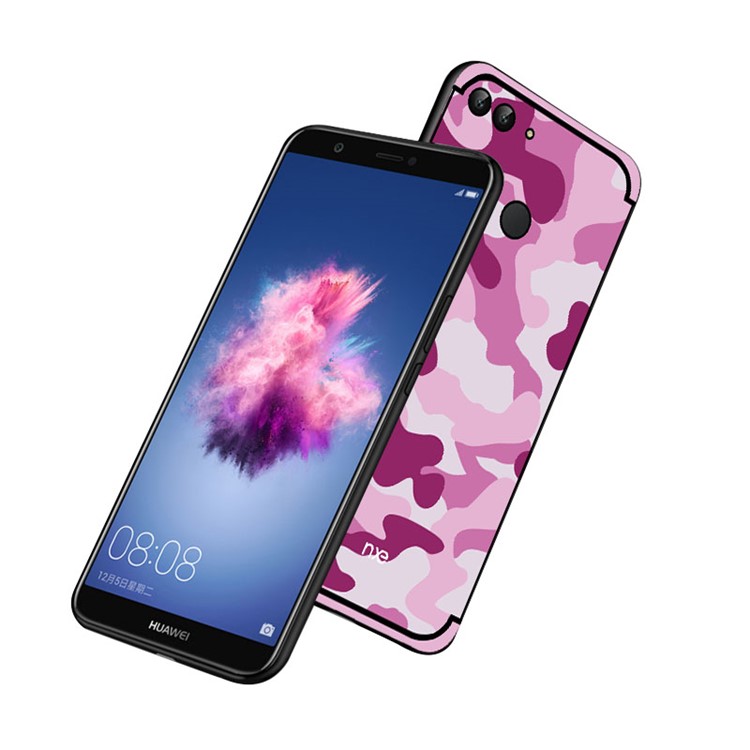 NXE Camouflage Kickstand PC TPU Hybrid Casing for Huawei P Smart / Enjoy 7S - Pink-1
