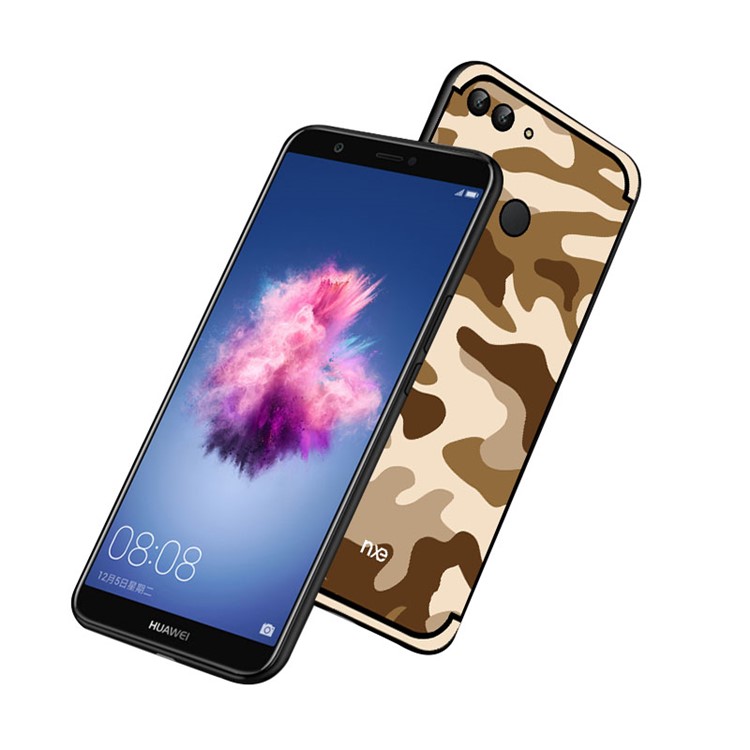 NXE Camouflage Kickstand PC TPU Hybrid Cover for Huawei P Smart / Enjoy 7S - Brown-1