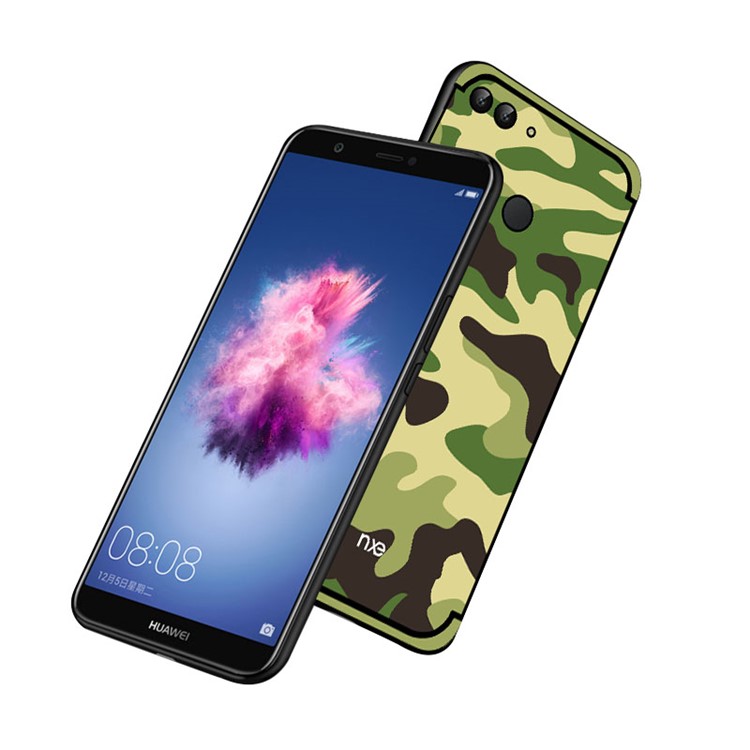 NXE Camouflage Kickstand PC TPU Hybrid Case Cover for Huawei P Smart / Enjoy 7S - Green-1