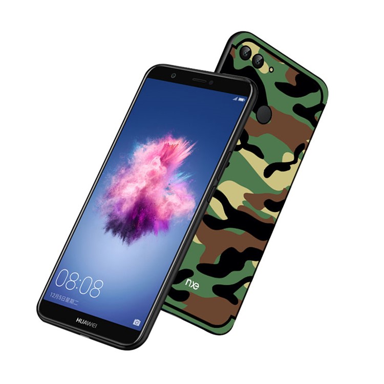 NXE Camouflage Kickstand PC TPU Hybrid Casing Cover for Huawei P Smart / Enjoy 7S - Army Green-1
