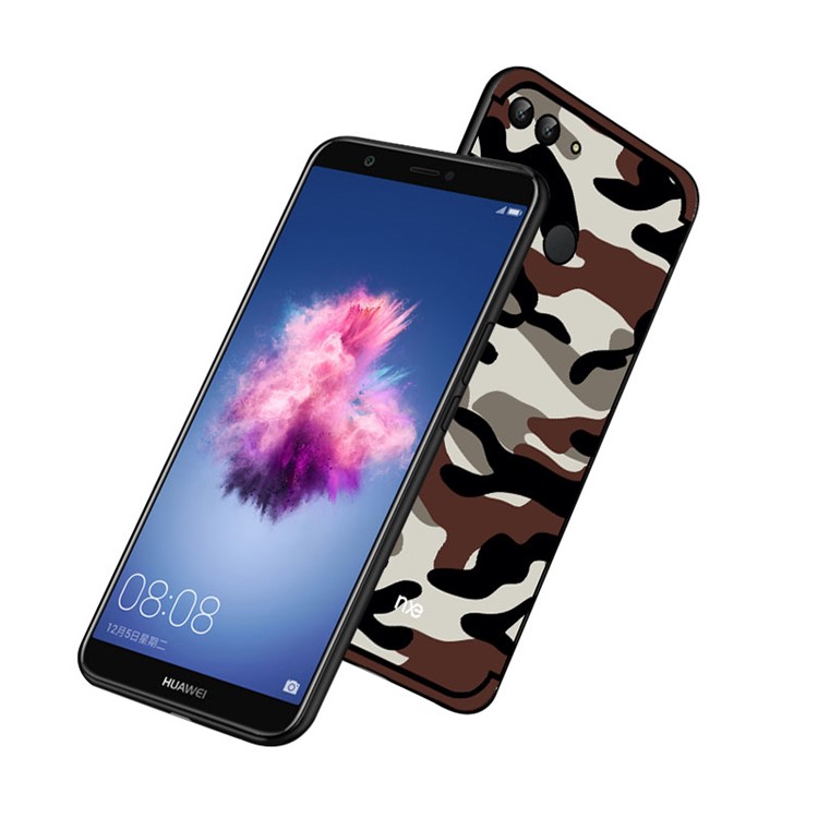 NXE Camouflage Kickstand PC TPU Hybrid Phone Cover for Huawei P Smart / Enjoy 7S - Coffee-1