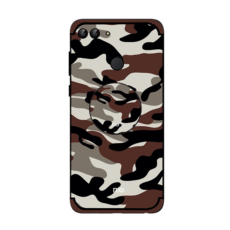 NXE Camouflage Kickstand PC TPU Hybrid Phone Cover for Huawei P Smart / Enjoy 7S - Coffee-2