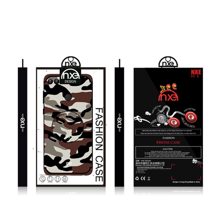 NXE Camouflage Kickstand PC TPU Hybrid Phone Cover for Huawei P Smart / Enjoy 7S - Coffee-6