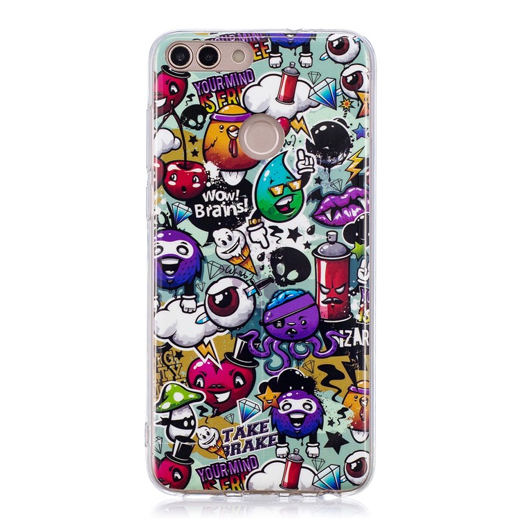 Luminous IMD Pattern Printing TPU Phone Shell for Huawei P Smart/Enjoy 7S - Cartoon Pattern-1