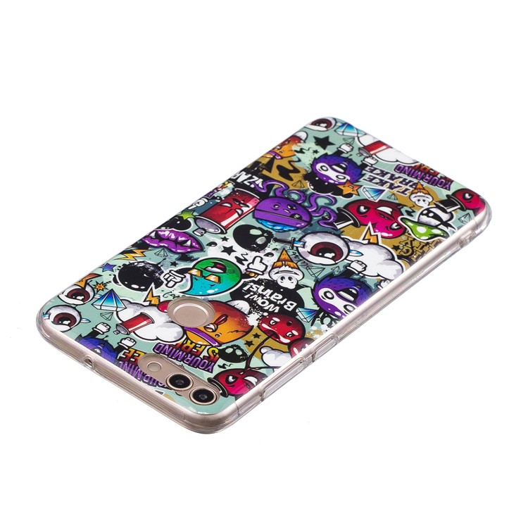 Luminous IMD Pattern Printing TPU Phone Shell for Huawei P Smart/Enjoy 7S - Cartoon Pattern-3