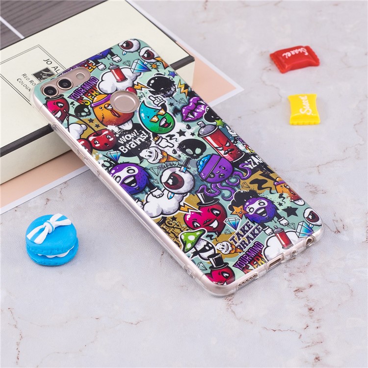Luminous IMD Pattern Printing TPU Phone Shell for Huawei P Smart/Enjoy 7S - Cartoon Pattern-4