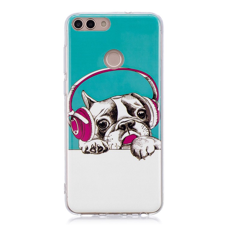 Luminous IMD Pattern Printing TPU Mobile Phone Case for Huawei P Smart/Enjoy 7S - Dog Listening to Music-1